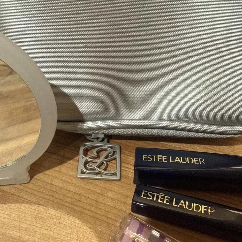 Vtg Estee Lauder Brush Sets Powder Blush With Mirror And Travel Size Makeup Bag